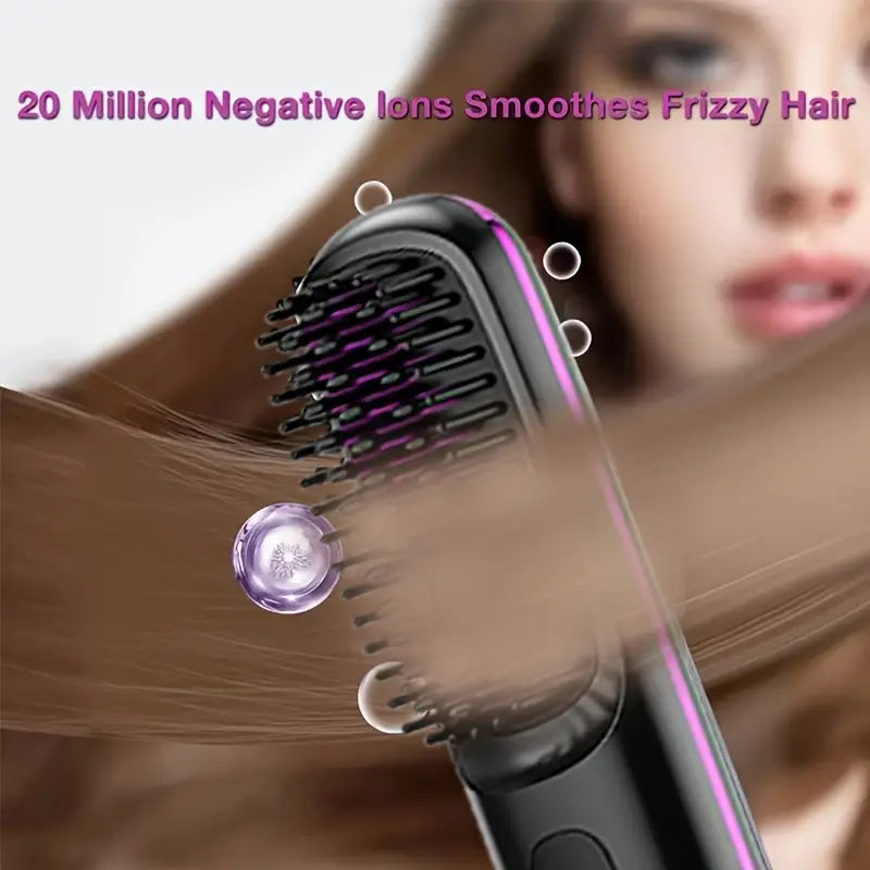 Portable Wireless Hair comb & straightener (White)