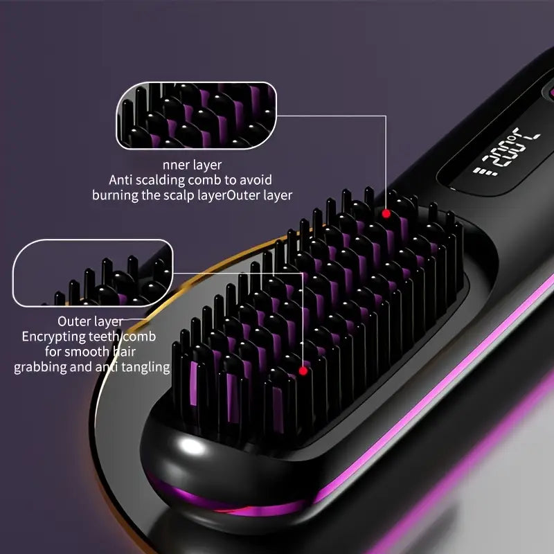 Portable Wireless Hair comb & straightener (White)