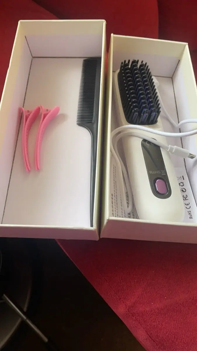 Portable Wireless Hair comb & straightener (White)