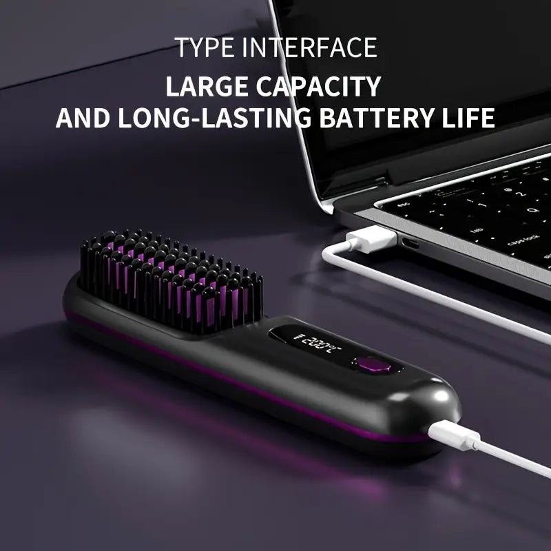 Portable Wireless Hair Comb & straightener (Black)