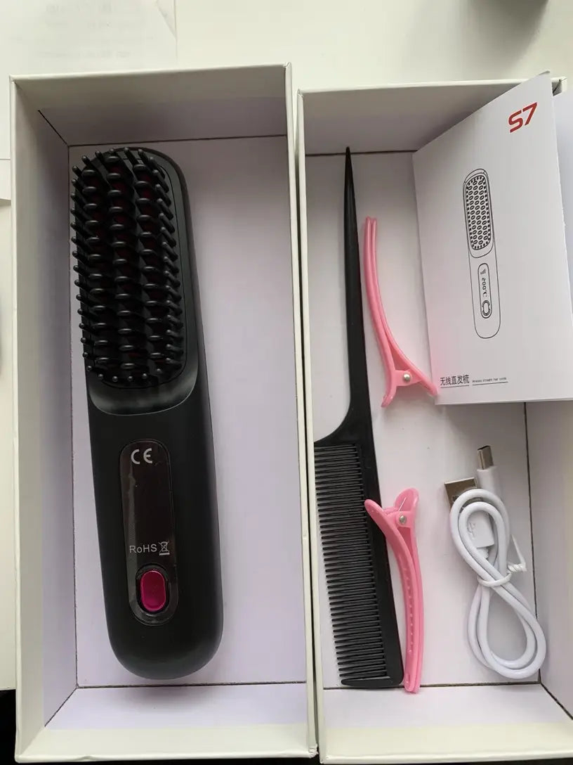 Portable Wireless Hair Comb & straightener (Black)